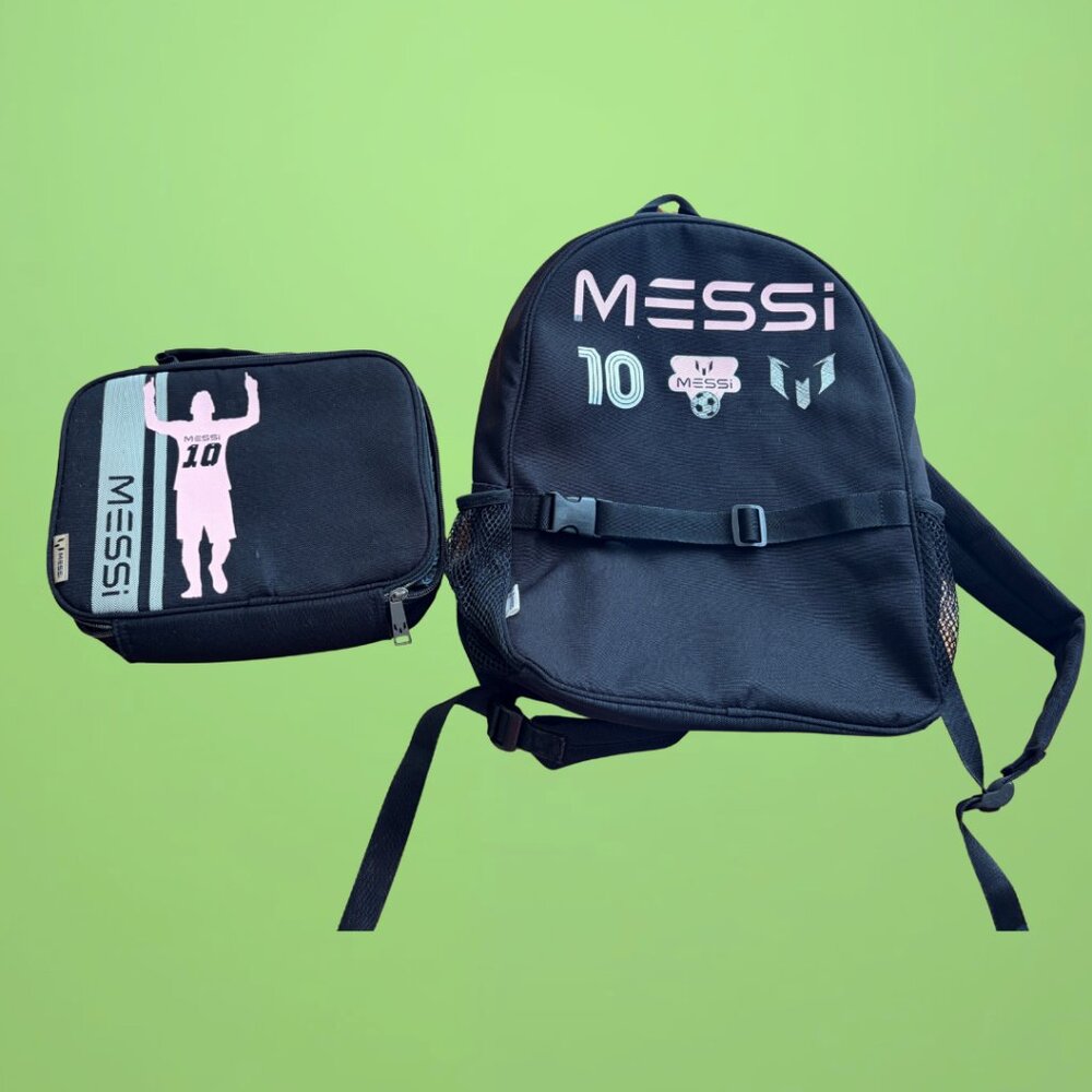 ⚽🔥 Messi Unisex 16” Backpack + Removable Lunch Box – Black 🔥⚽